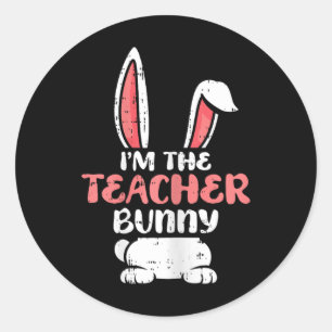 Sticker Rond Im L'Enseignant Lapin Pâques Chasse Aux Oeufs Prin