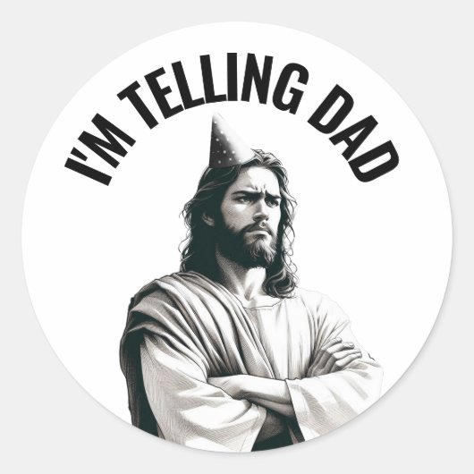 Sticker Rond I'm Telling Dad - Funny Jesus Meme (Devant)