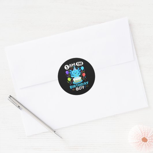 Sticker Rond I'm The Birthday Boy Kids Axolotl Bday Cute Family (Enveloppe)