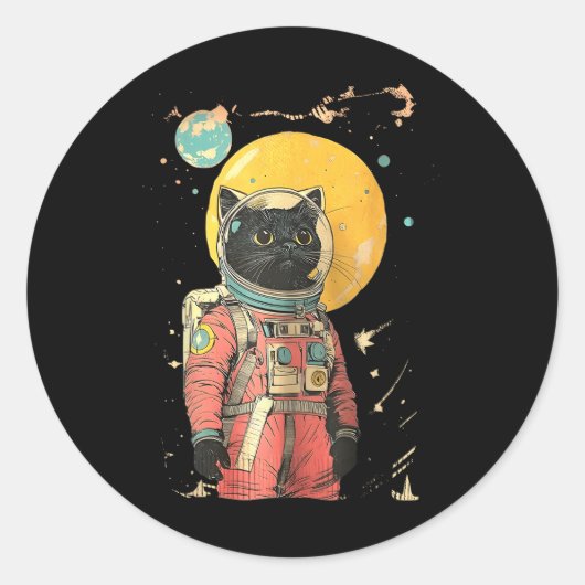 Sticker Rond Image couleur de l'astronaute de chat noir (Devant)