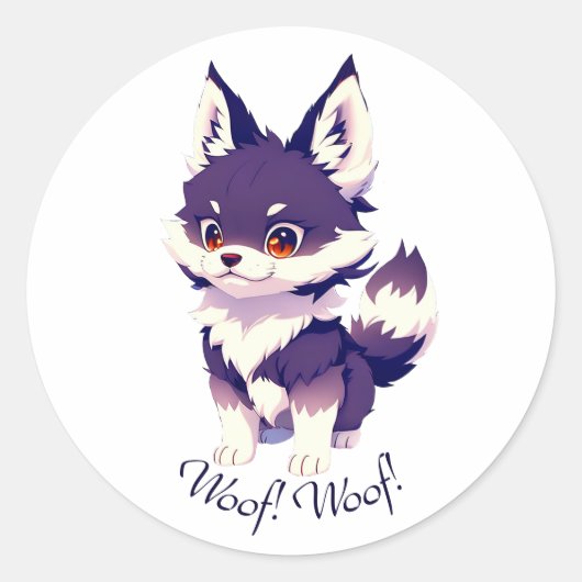 Sticker Rond Image de chiot mignonne en style anime (Devant)