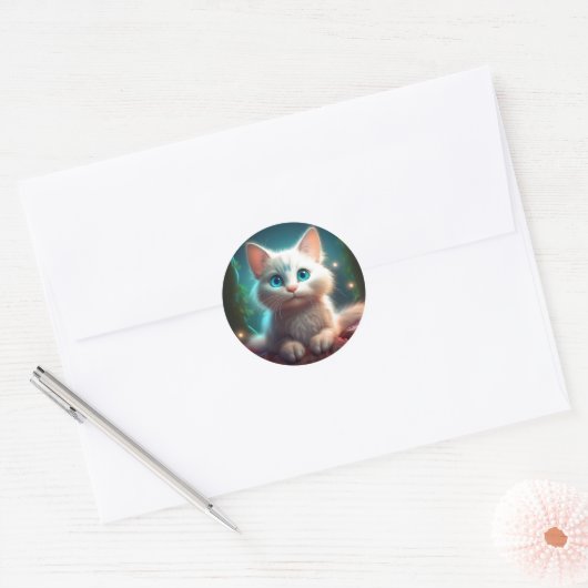 Sticker Rond Image D'Imaginaire D'Un Jeune Chat Albino (Enveloppe)