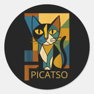 Sticker Rond Image drôle de chat Picatso - Style d'art cubisme