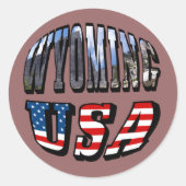 Sticker Rond Image du Wyoming et texte du drapeau des États-Uni (Devant)