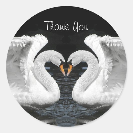 Sticker Rond Image miroir de cygne muet blanc - Merci (Devant)