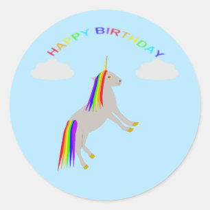 Sticker Rond Imaginaire Anniversaire Unicorne arc-en-ciel et nu