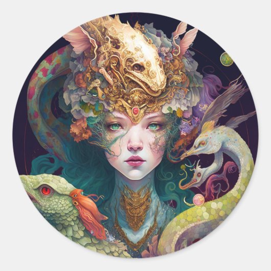 Sticker Rond Imaginaire Art Dragon Goddess Queen (Devant)