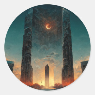 Sticker Rond Imaginaire Black Gate Sci-Fi Art