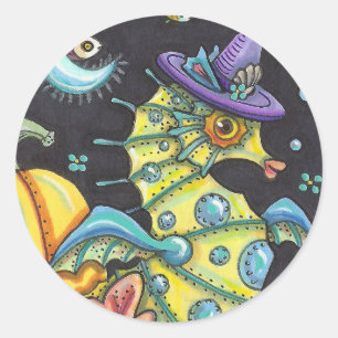 STICKER ROND IMAGINAIRE COLORÉ SEAHORSE, TÉMOIN EN MER HALLOWEE