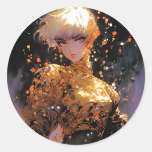 Sticker Rond Imaginaire d'or Anime Girl