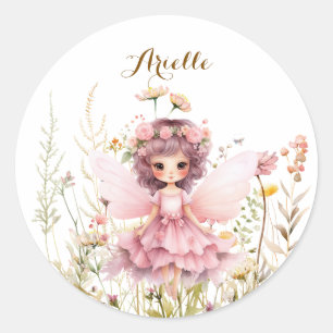 Sticker Rond Imaginaire Fairy fleur sauvage pastel