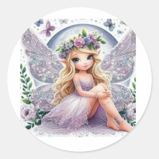 Sticker Rond Imaginaire Fairy : Une fée délicate avec wi scinti