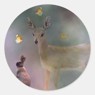 Sticker Rond Imaginaire forestier des animaux bébés