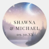 Sticker Rond Imaginaire Lune Star Mountain Lake Élégant mariage (Devant)