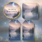 Sticker Rond Imaginaire Lune Star Mountain Lake Élégant mariage