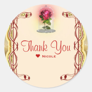 Sticker Rond Imaginaire magique enchanté Rose rouge fête d'anni