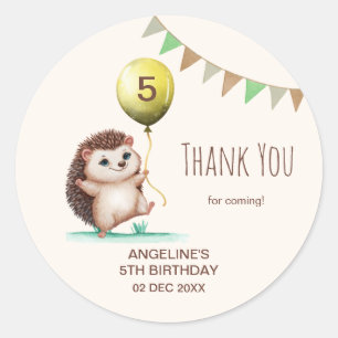 Sticker Rond Imaginaire mignon Happy Hedgehog Balloon Anniversa