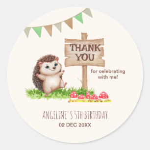 Sticker Rond Imaginaire mignon Happy Hedgehog Forest Anniversai