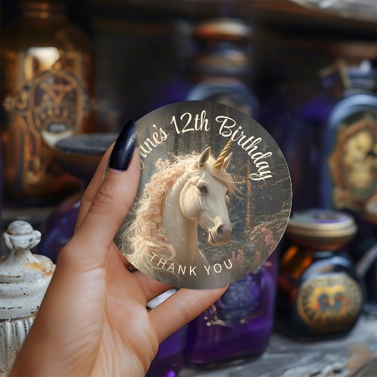 Sticker Rond Imaginaire rose Mane Floral Unicorne Pegasus Encha