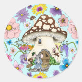 Sticker Rond Imaginaire Souris Champignon Maison Floral (Devant)