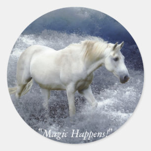 Sticker Rond Imaginaire White Horse & Ocean Surf Cadeaux