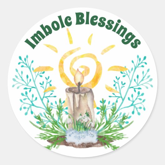 Sticker Rond Imbolc Bougie Spiral Soleil & Snowdrops (Devant)