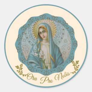 Sticker Rond Immaculée Vierge Marie Vintage Lily latine