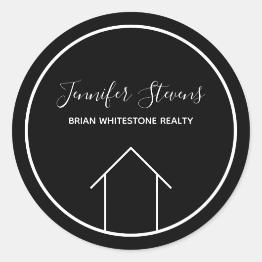 Sticker Rond Immobilier Moderne Noir Maison Blanche (Devant)