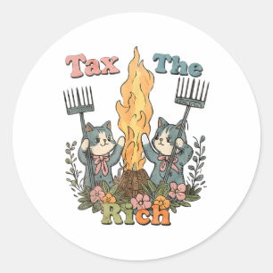 Sticker Rond Impôt Les Chats Amusants Riches Floral Feminist