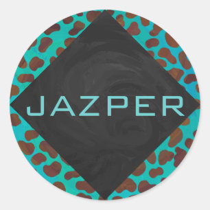 Sticker Rond Impression Brown et Turquoise dalmate