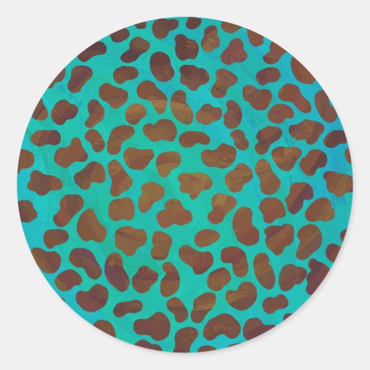 Sticker Rond Impression Brown et Turquoise dalmate (Devant)