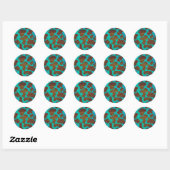 Sticker Rond Impression Brown et Turquoise de vache (Feuille)