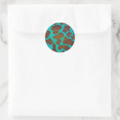 Sticker Rond Impression Brown et Turquoise de vache (Sac)