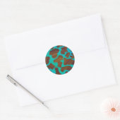 Sticker Rond Impression Brown et Turquoise de vache (Enveloppe)