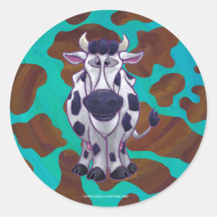 Sticker Rond Impression Brown et Turquoise de vache