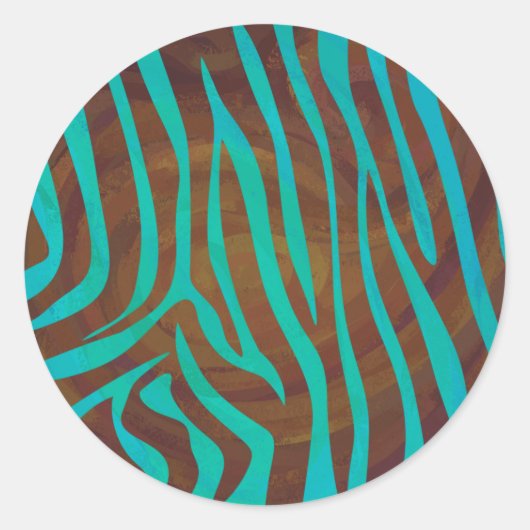 Sticker Rond Impression Brown et Turquoise Zebra (Devant)