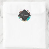 Sticker Rond Impression Brown jaune Turquoise Mondrial (Sac)