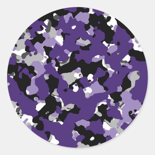 Sticker Rond Impression camouflage noir violet gris Camo Party (Devant)