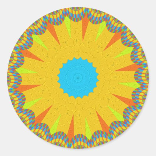 Sticker Rond Impression Cyan et Gold Mandala Art (Devant)