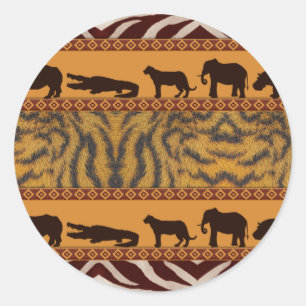 Sticker Rond Impression d'animal de motif de tigre tribal afric