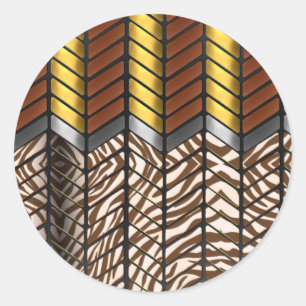 Sticker Rond Impression d'animal de tigre blanc chevron zigzag