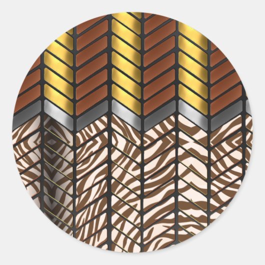 Sticker Rond Impression d'animal de tigre blanc chevron zigzag  (Devant)
