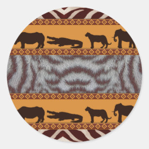 Sticker Rond Impression d'animal de tigre blanc tribal africain