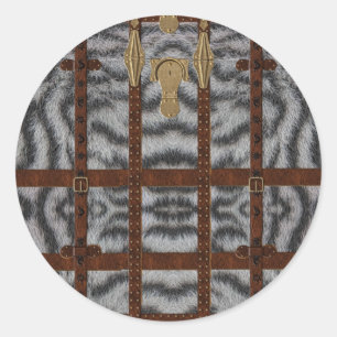 Sticker Rond Impression d'animal de tigre blanc tribal en cuir