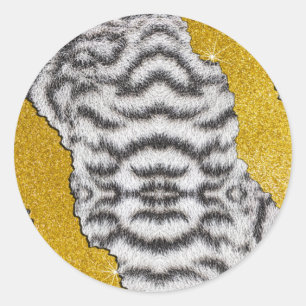 Sticker Rond Impression d'animal en cuir blanc de tigre & Paill