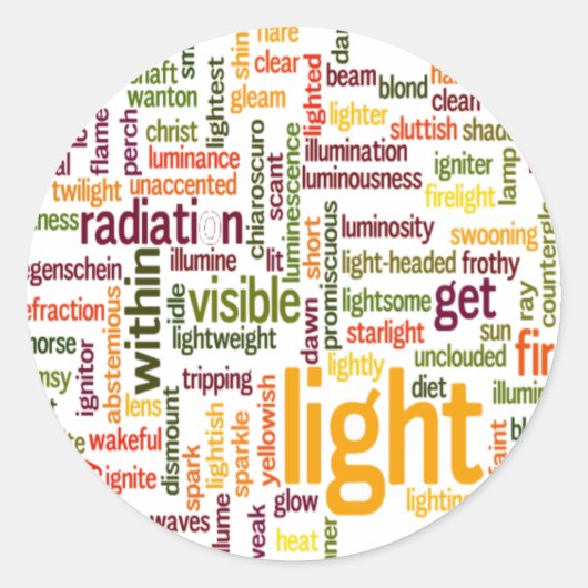 Sticker Rond Impression d'art de nuage de mots lumineux (Devant)