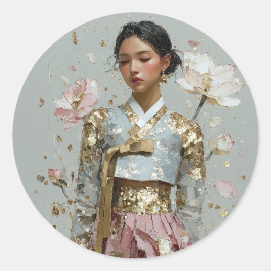 Sticker Rond Impression d'art Hanbok moderne (Devant)