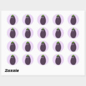 Sticker Rond Impression d'aubergines mignonnes (Feuille)