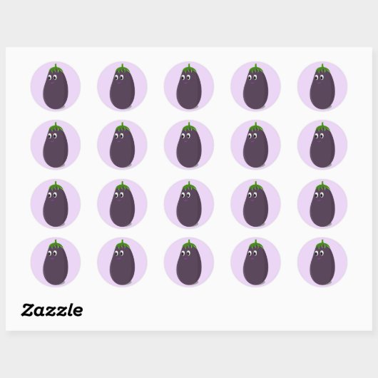 Sticker Rond Impression d'aubergines mignonnes (Feuille)