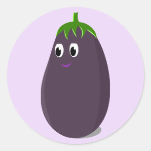 Sticker Rond Impression d'aubergines mignonnes